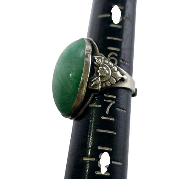 Vintage Decorative Silvertone Glass or Tourmaline Fancy Shank Ring 6.5 (A7077) - Picture 5 of 6